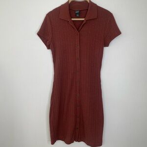 Rust ribbed collared button-up dress cottage core vibe with short sleeves